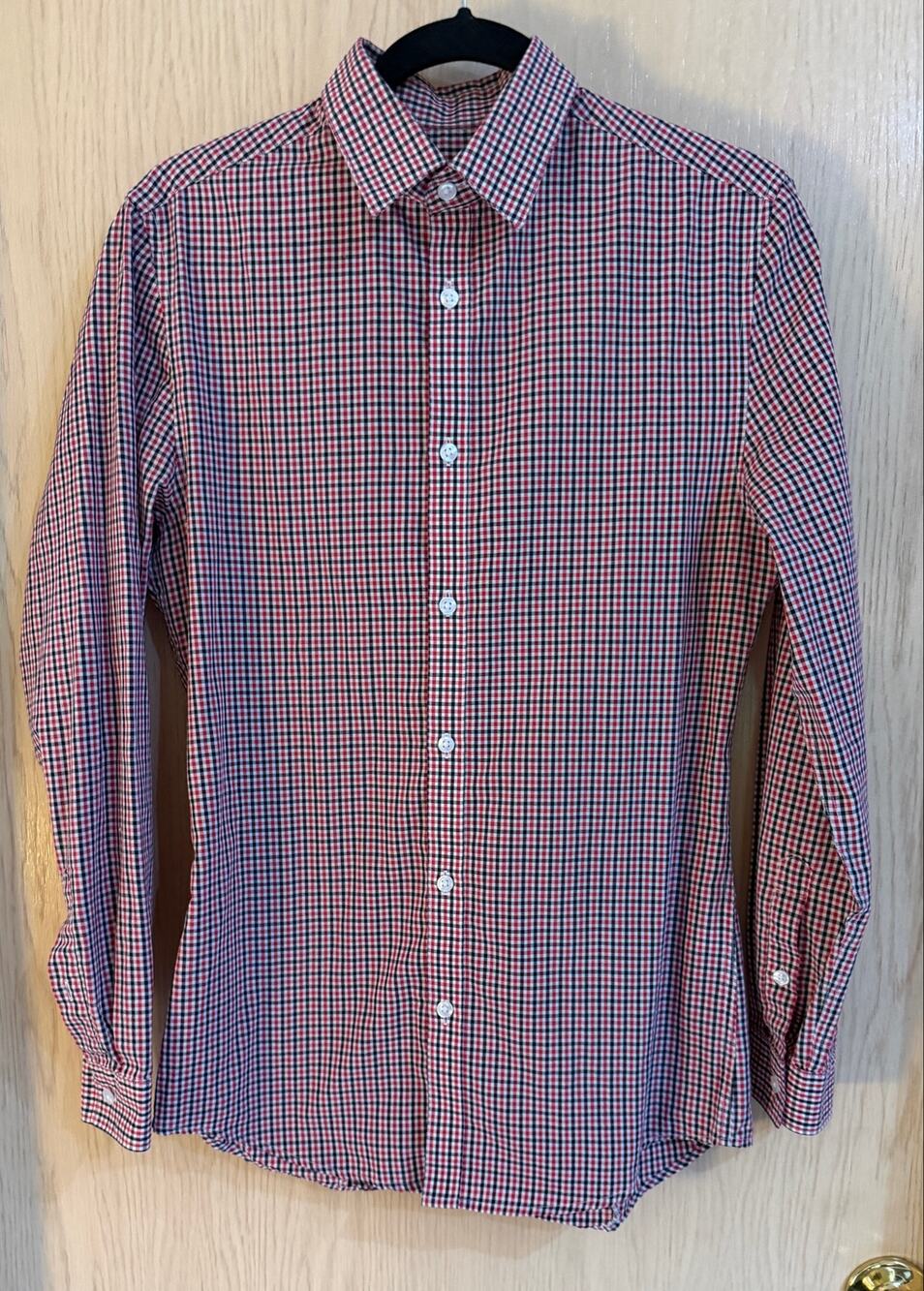 H&M Men’s Small Slim Fit Red Black White Gingham Button Down Shirt
